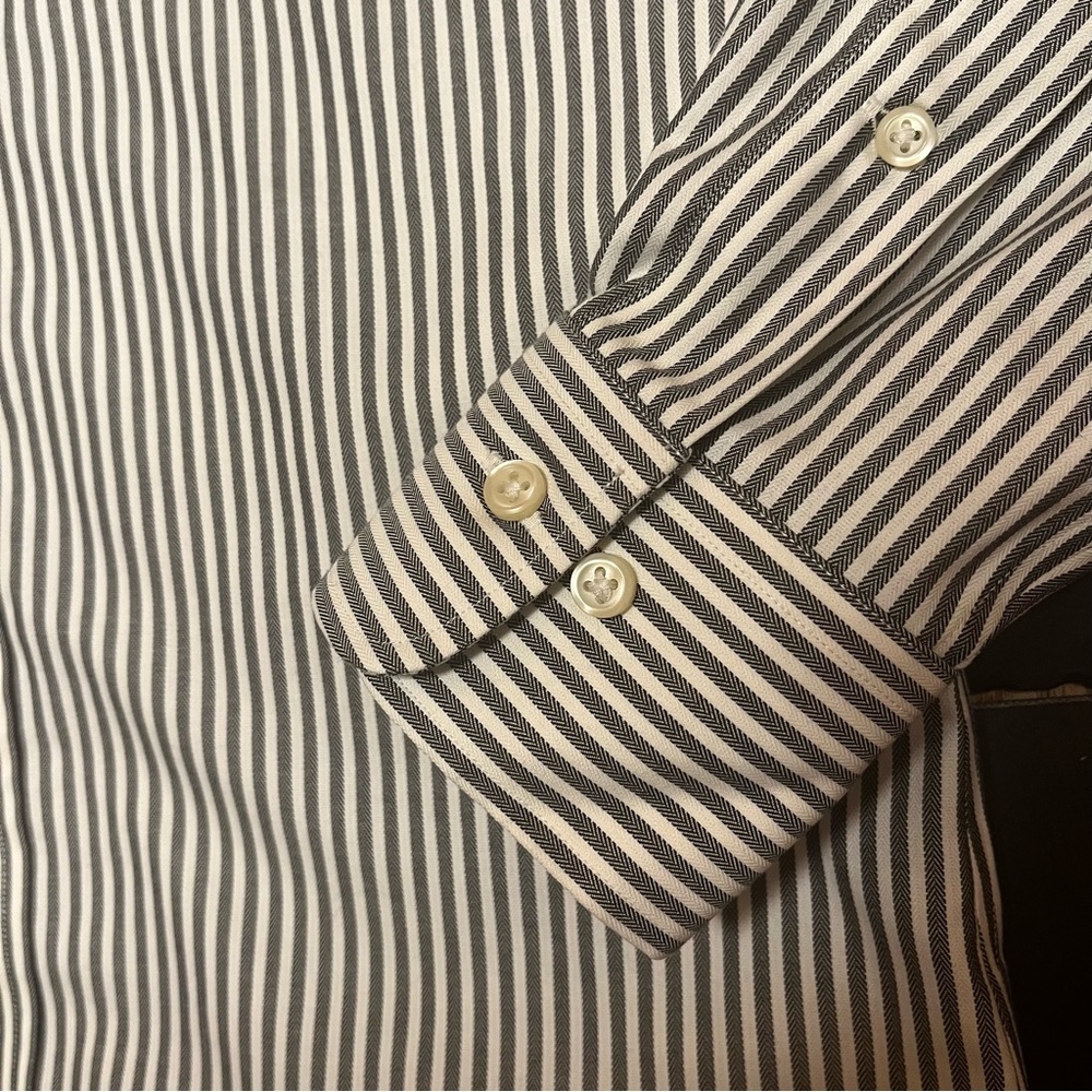 Polo Ralph Lauren Blue Label 15” Neck Slim Fit Gray/White Stripe Preppy Casual - Picture 6 of 9